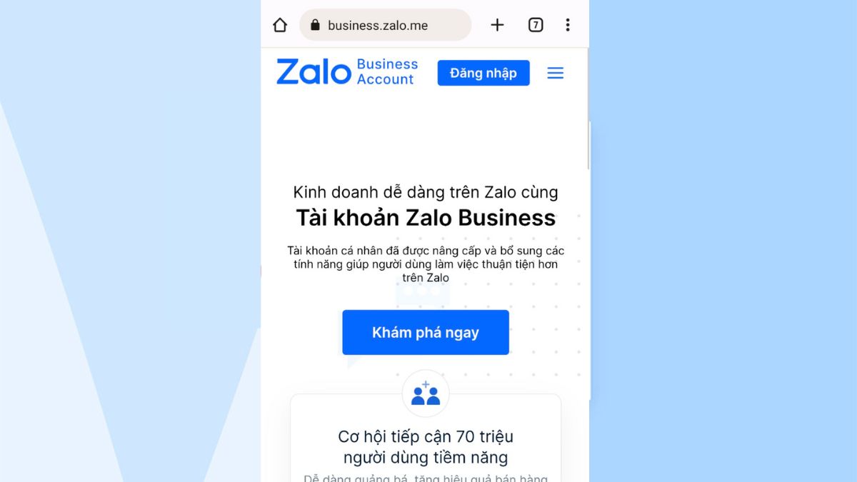Cách đăng ký Zalo Business trên điện thoại bước 1