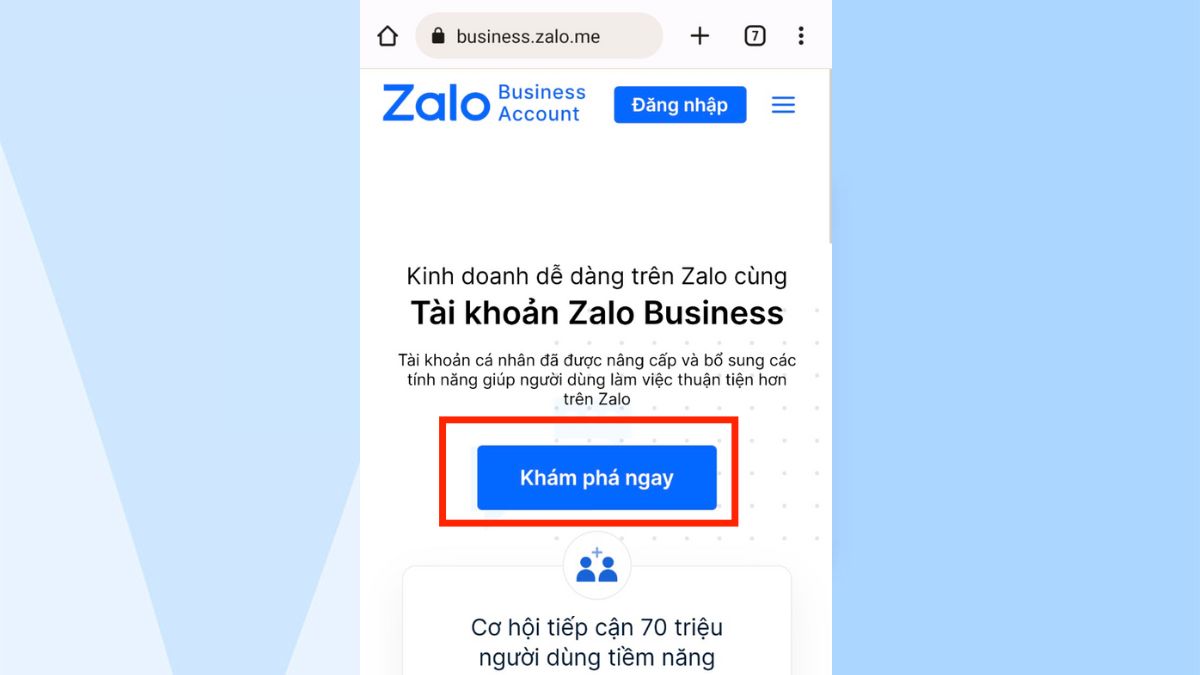 Cách đăng ký Zalo Business trên điện thoại bước 2