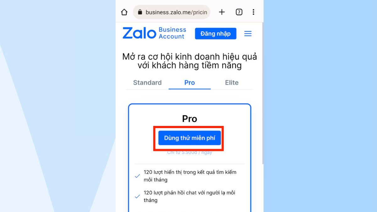 Cách đăng ký Zalo Business trên điện thoại bước 3