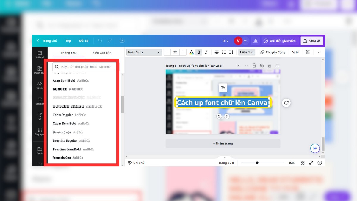 Cách up thêm font chữ lên Canva bằng edit thiết kế bước 6